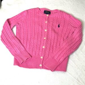 Polo Ralph Lauren Girls Pink Cable Knit Sweater Sz 7 Cardigan Front Button